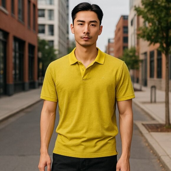 Calvin Klein Men's S Liquid Touch Polo Yellow  100% cotton Preppy - Picture 1 of 4